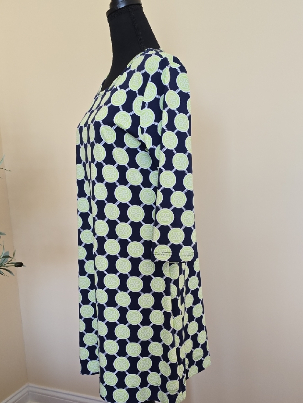 Anthony's Navy Shift Dress with Lime Geometric Print - Picture 3 of 6